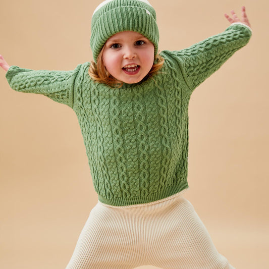 Cable knit tipped jumper - green