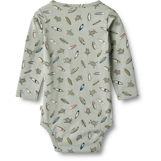Freddie long sleeve bodysuit - turtle surf