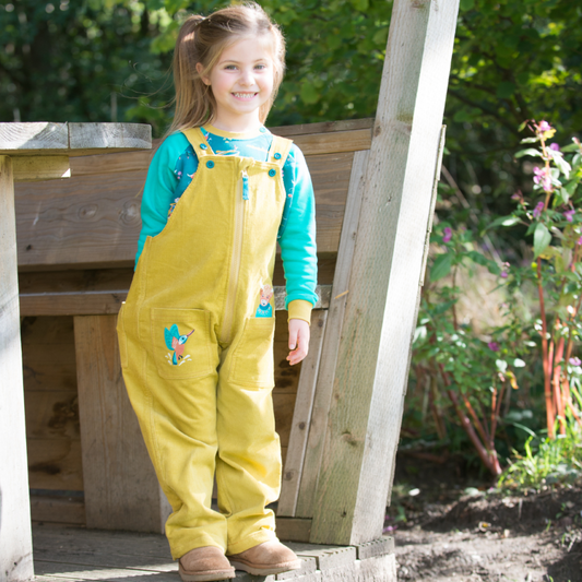 Highland cow yellow cord dungarees