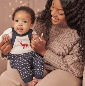 Knitted reindeer dungarees