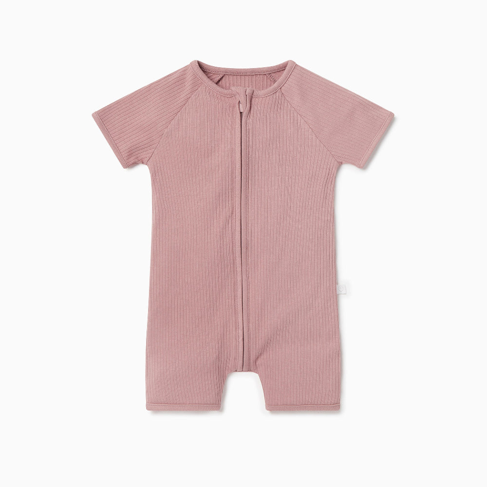 Ribbed zip summer sleepsuit - rose