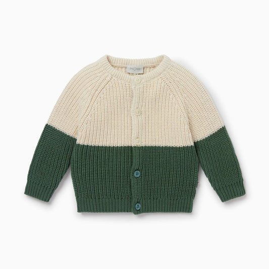 Knitted colourblock cardigan - oat and pine - Borro - rent baby kids clothes