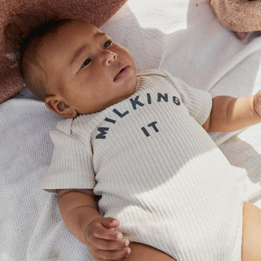 Milking it short sleeve bodysuit - oat - Borro - rent baby kids clothes