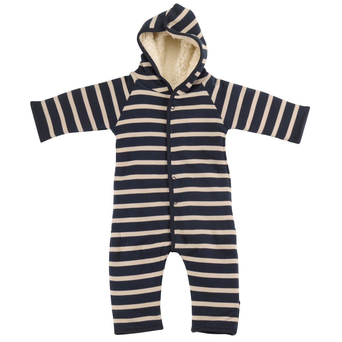 Navy & white Breton stripe snuggle suit - Borro - rent baby kids clothes