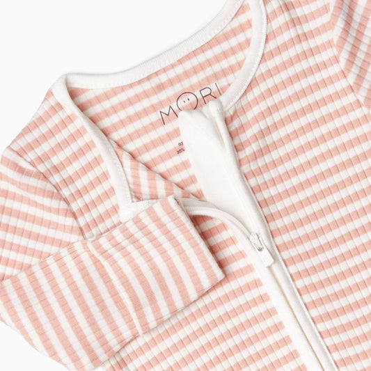 Ribbed double zip sleepsuit - pink stripe - Borro - rent baby kids clothes
