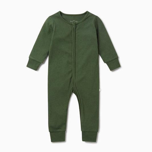 Ribbed double zip sleepsuit - pine