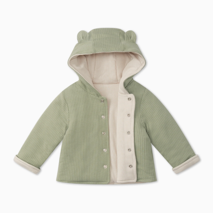 Ribbed reversible jacket - sage and ecru