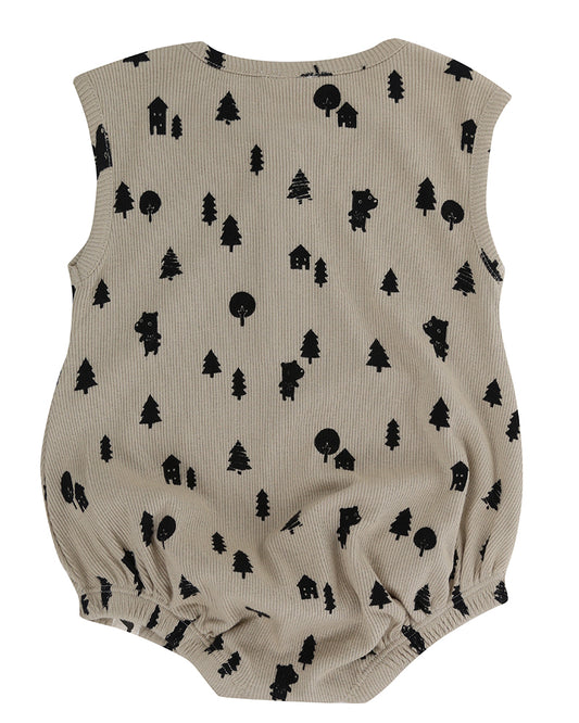 Forest bear baby romper back