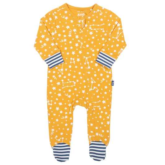 Yellow zip sleepsuit with star print