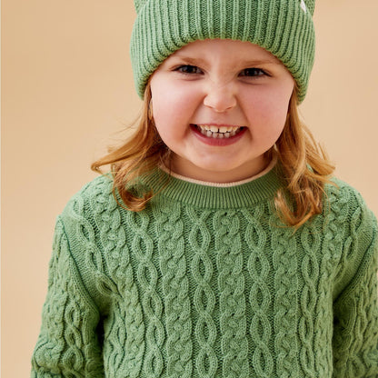 Cable knit tipped jumper - green