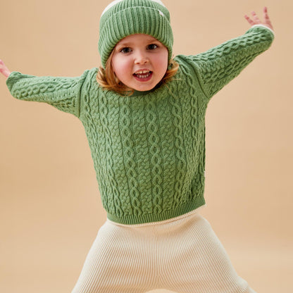 Cable knit tipped jumper - green