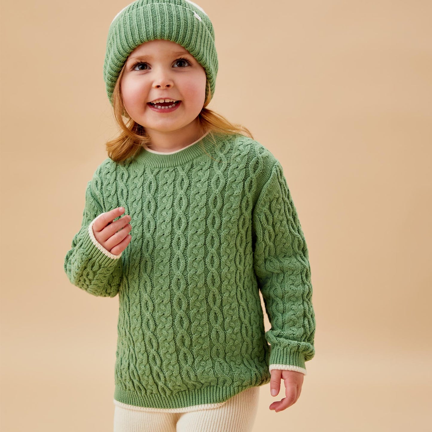 Cable knit tipped jumper - green