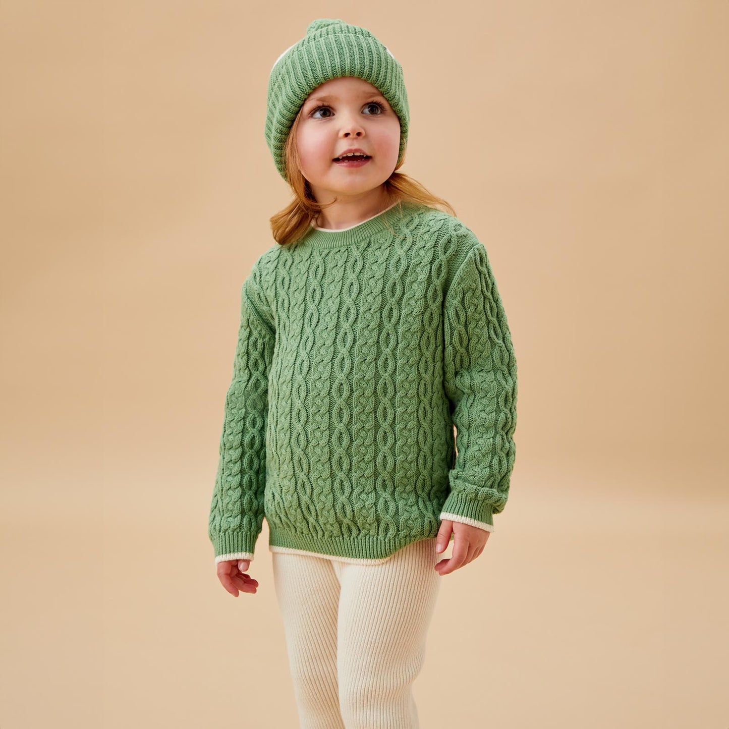 Cable knit tipped jumper - green