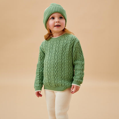 Cable knit tipped jumper - green