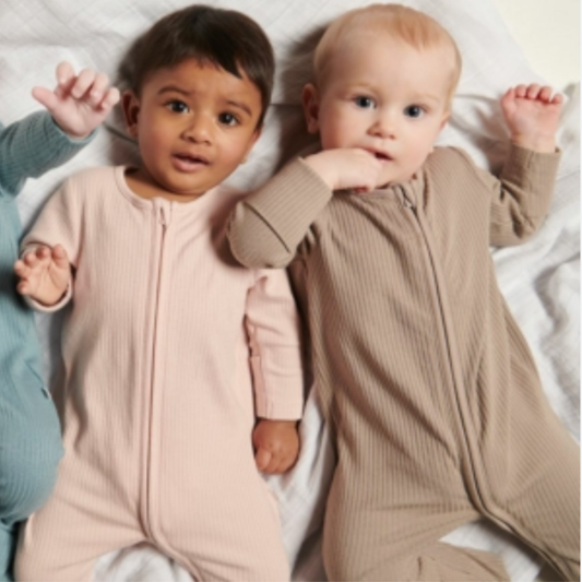 Ribbed double zip sleepsuit - brown