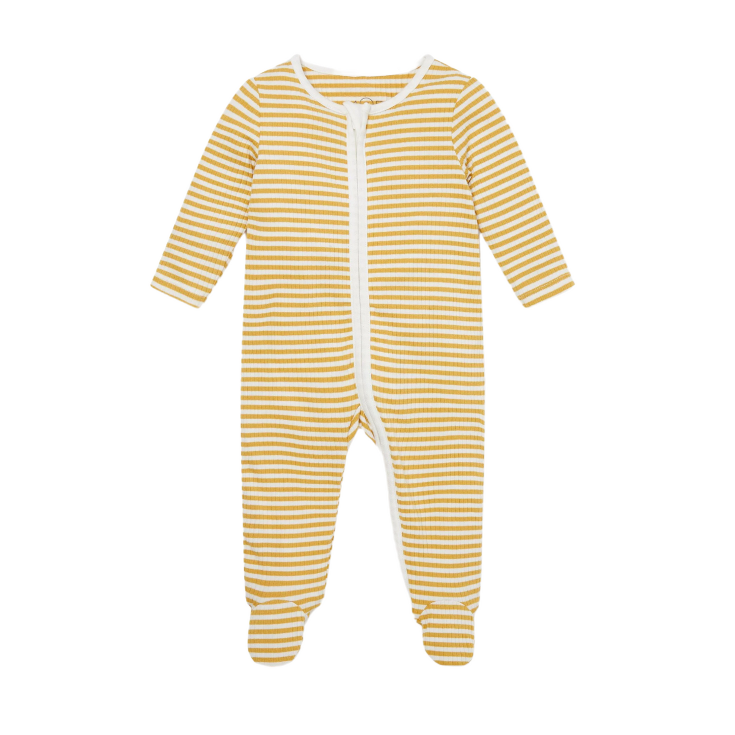 Ribbed double zip sleepsuit - mustard stripe