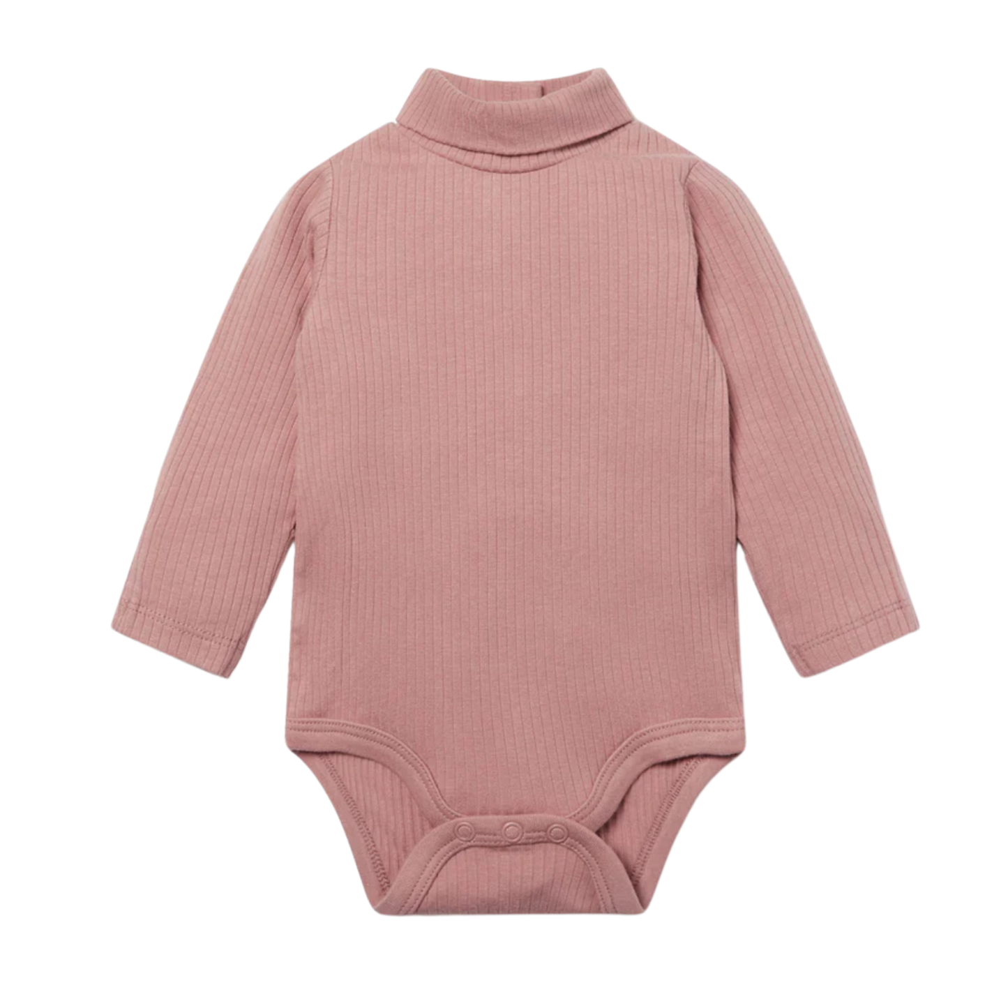 Ribbed roll neck long sleeve bodysuit - rose