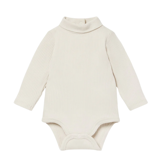 Ribbed roll neck long sleeve bodysuit - ecru