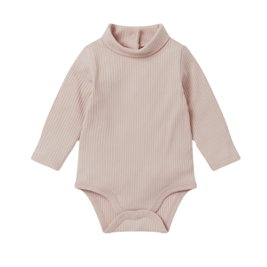 Ribbed roll neck long sleeve bodysuit - blush