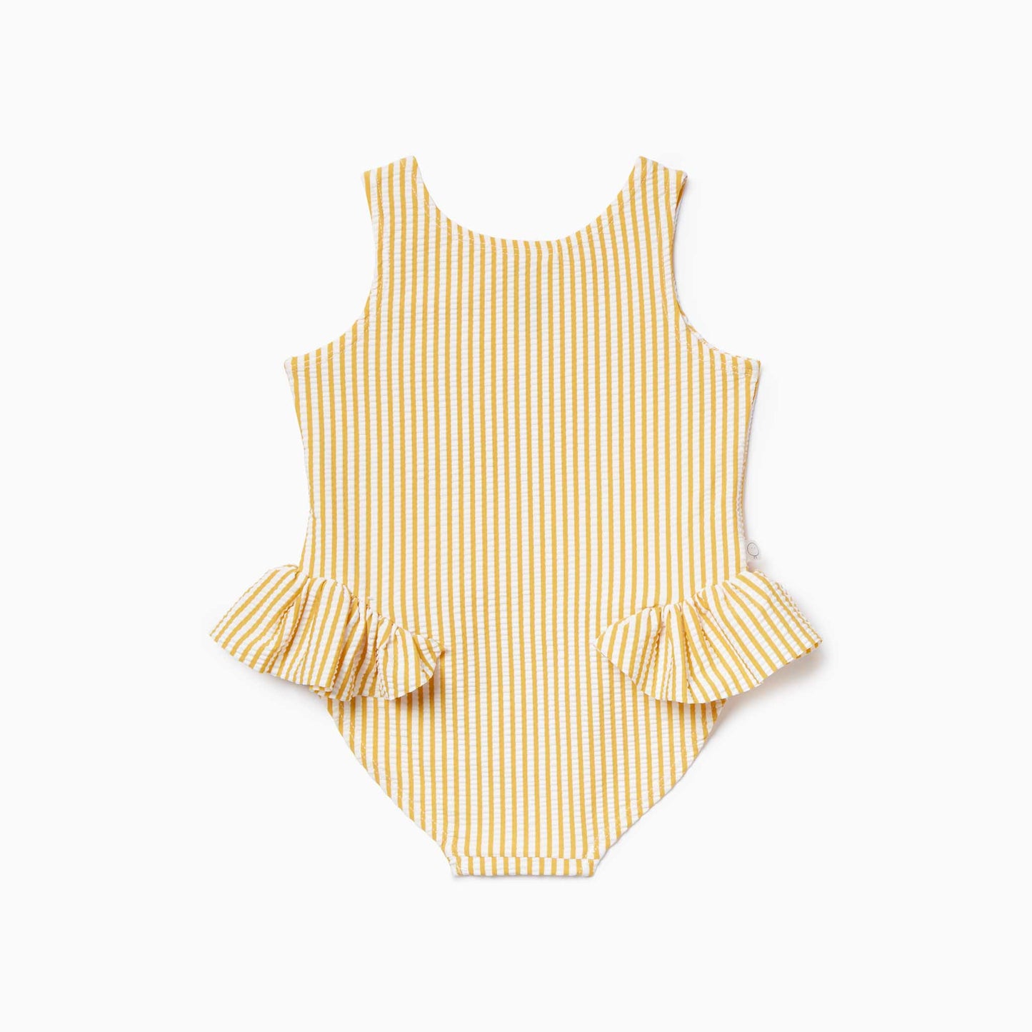 Seersucker mustard stripe frill swimsuit