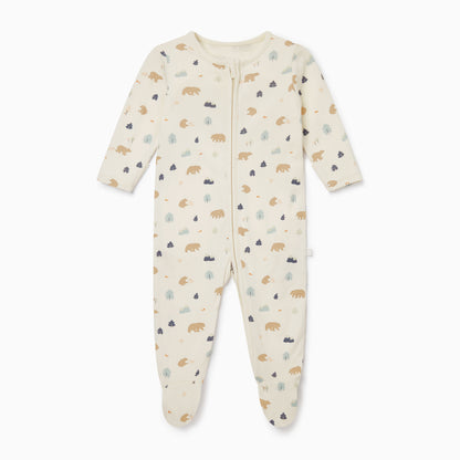 Bear print double zip sleepsuit