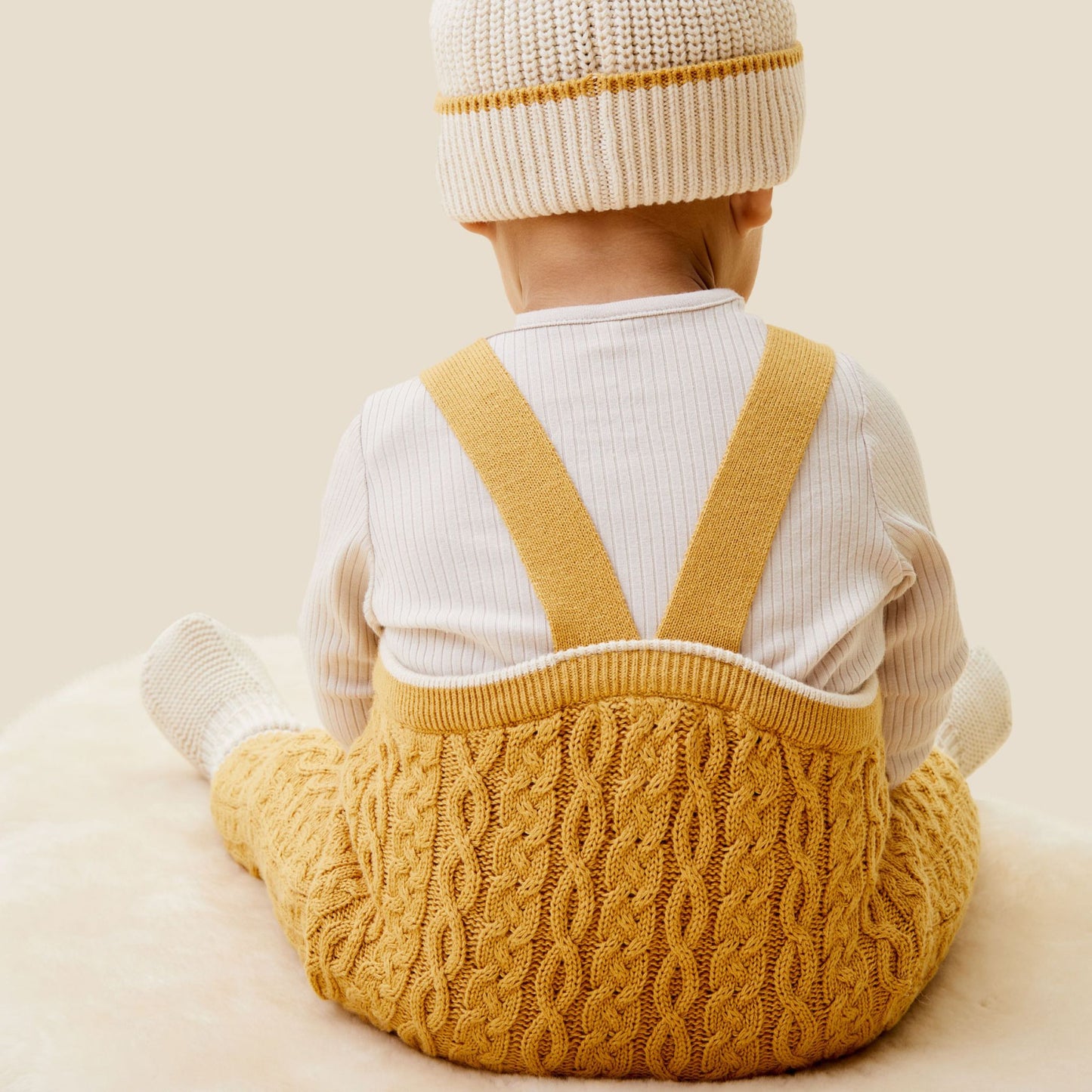 Cable knit dungarees - mustard