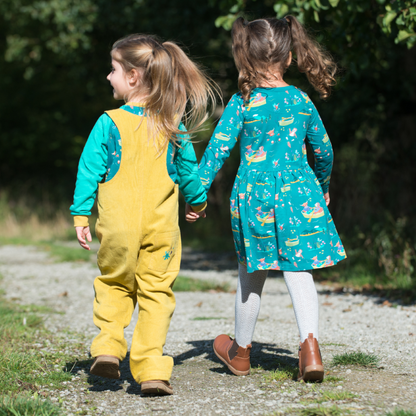 Highland cow yellow cord dungarees