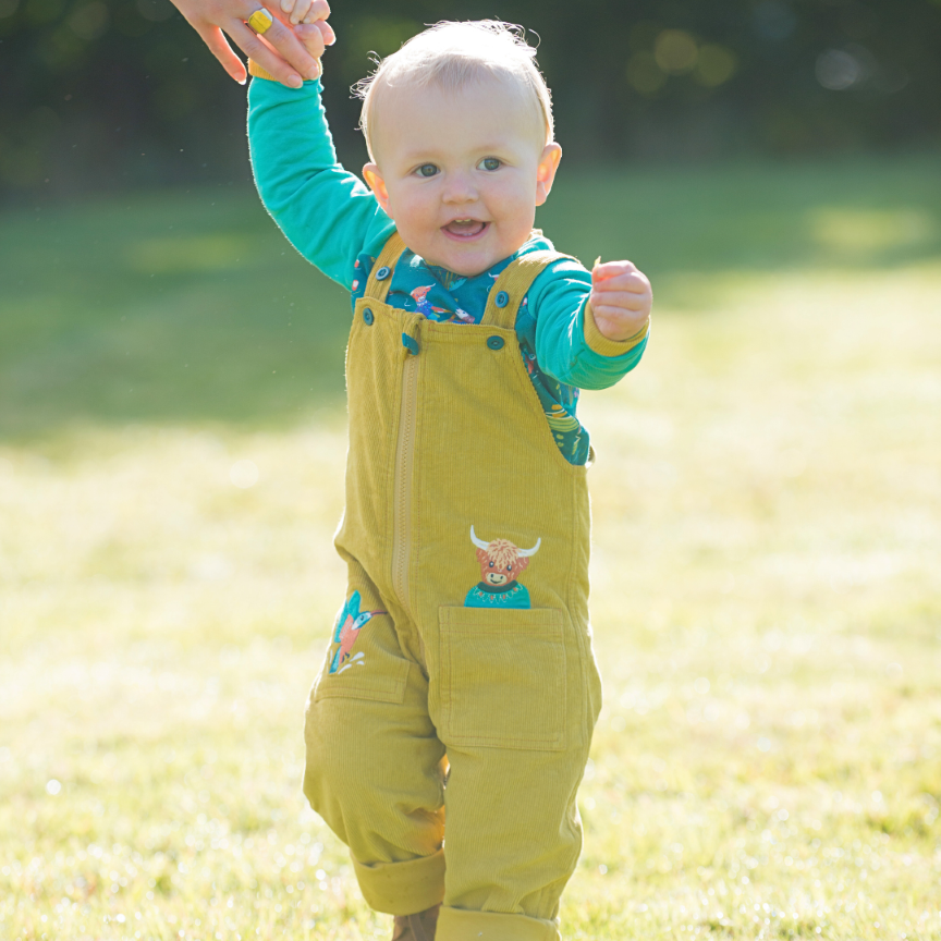 Highland cow yellow cord dungarees