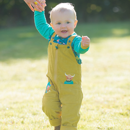 Highland cow yellow cord dungarees
