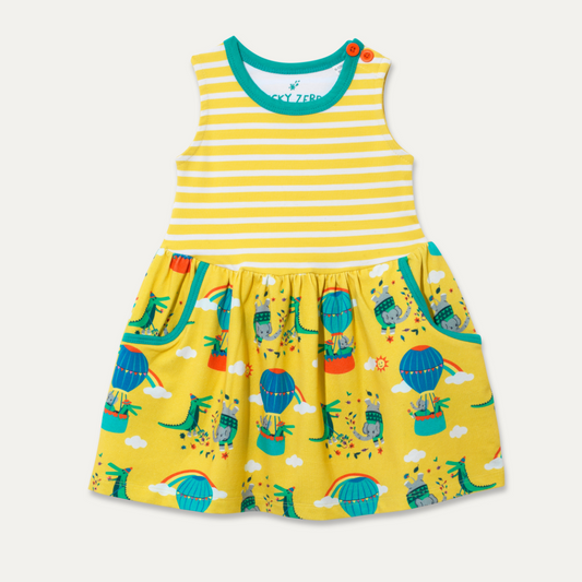Yellow hot air balloon sleeveless dress