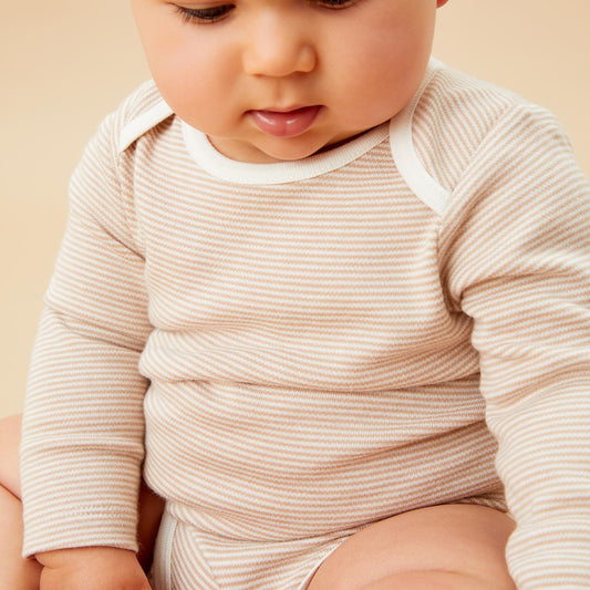 Long sleeve bodysuit - oatmeal stripe
