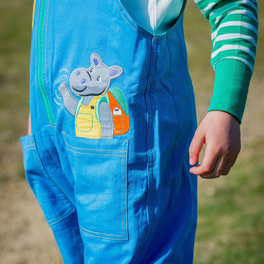 Frog & hippo twill dungarees