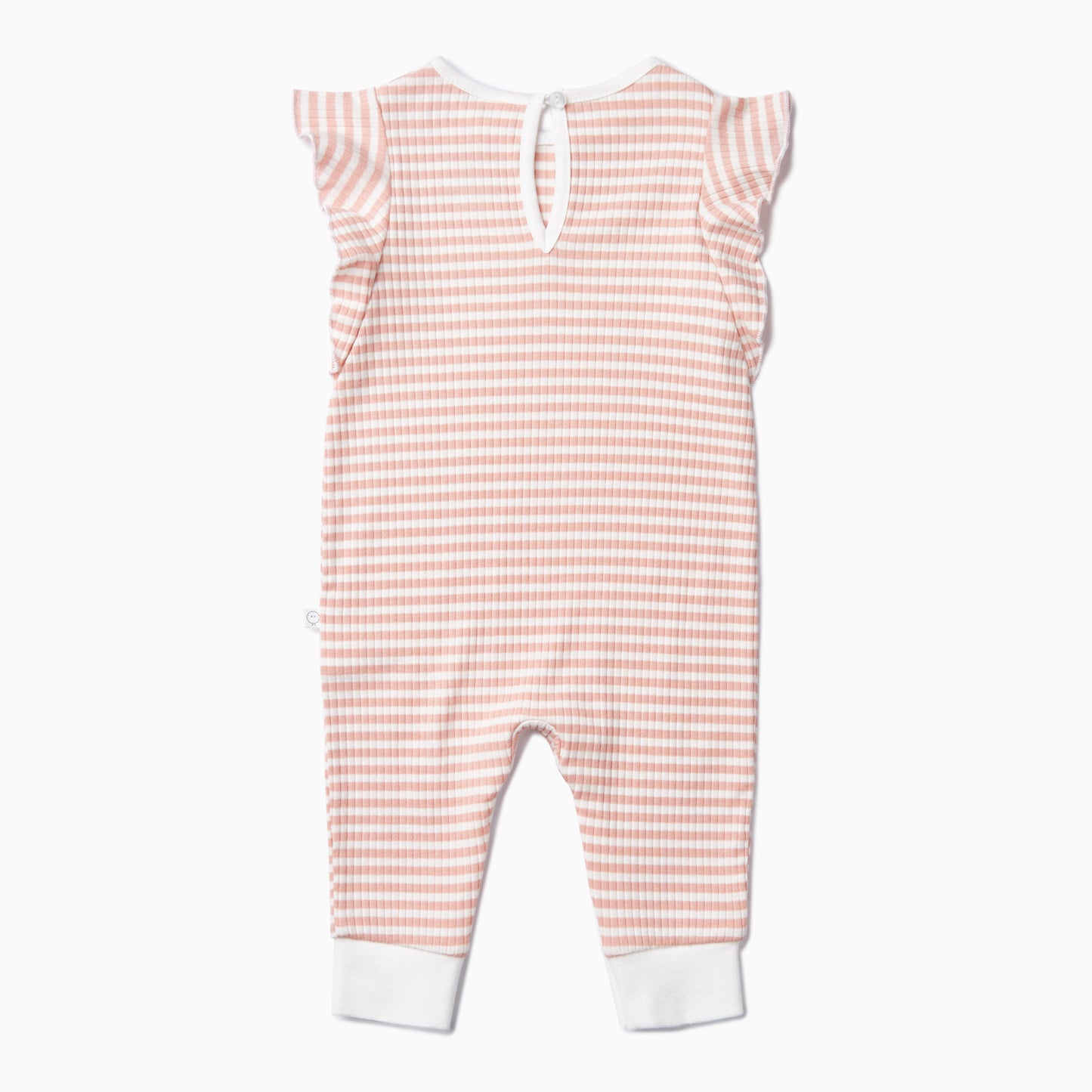 Pink stripe ribbed frill jumpsuit