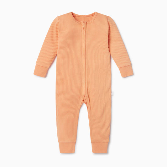 Ribbed double zip sleepsuit - orange