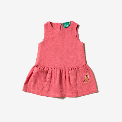 Sunset pink embroidered pocket dress