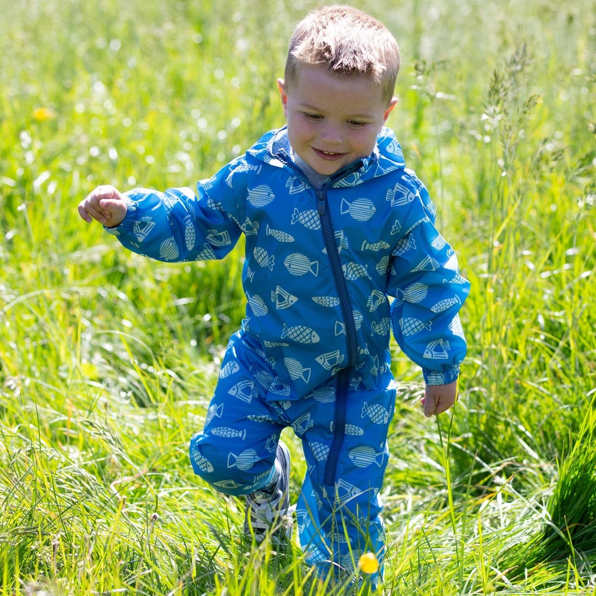 Blue fishes puddlepack suit - Borro - rent baby kids clothes