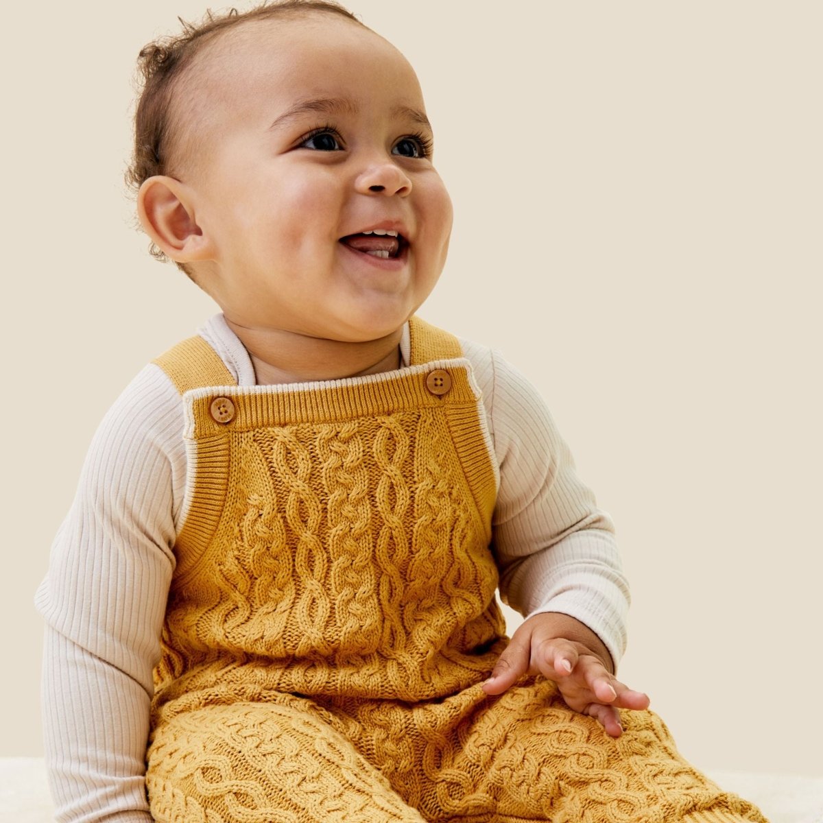 Cable knit dungarees mustard