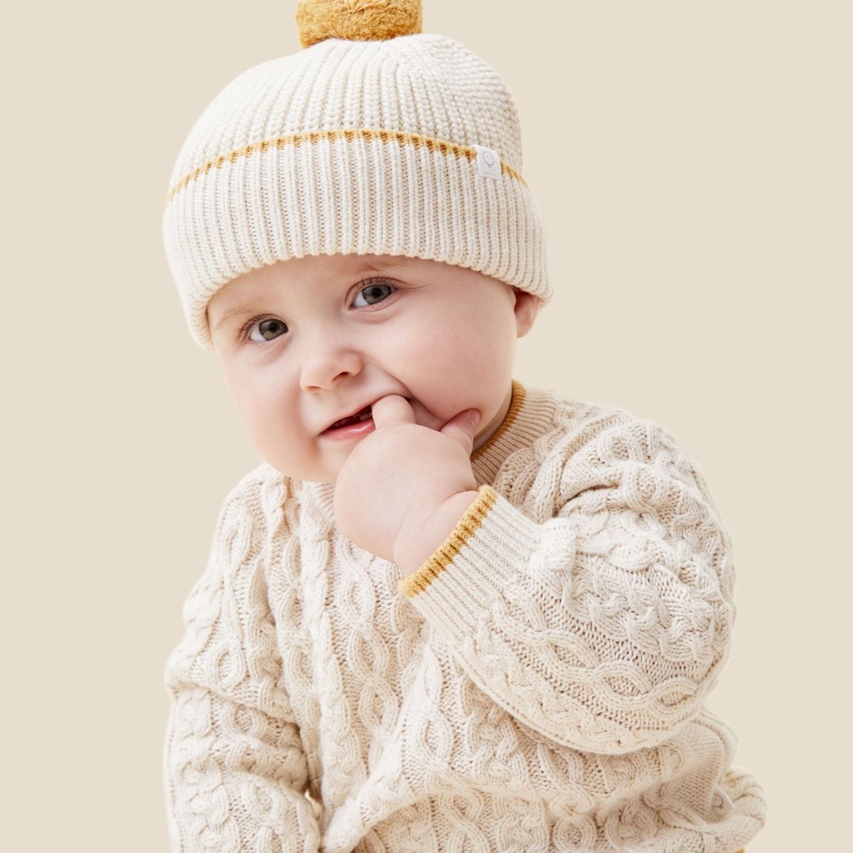 Cable knit tipped jumper - oat - Borro - rent baby kids clothes