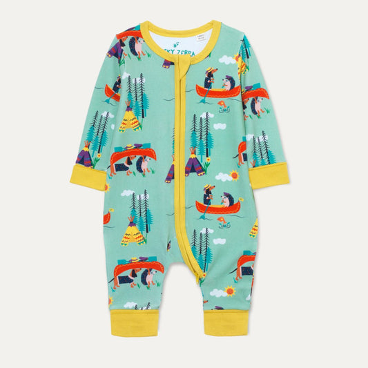 Canoeing dog and hedgehog zip - up romper - Borro - rent baby kids clothes
