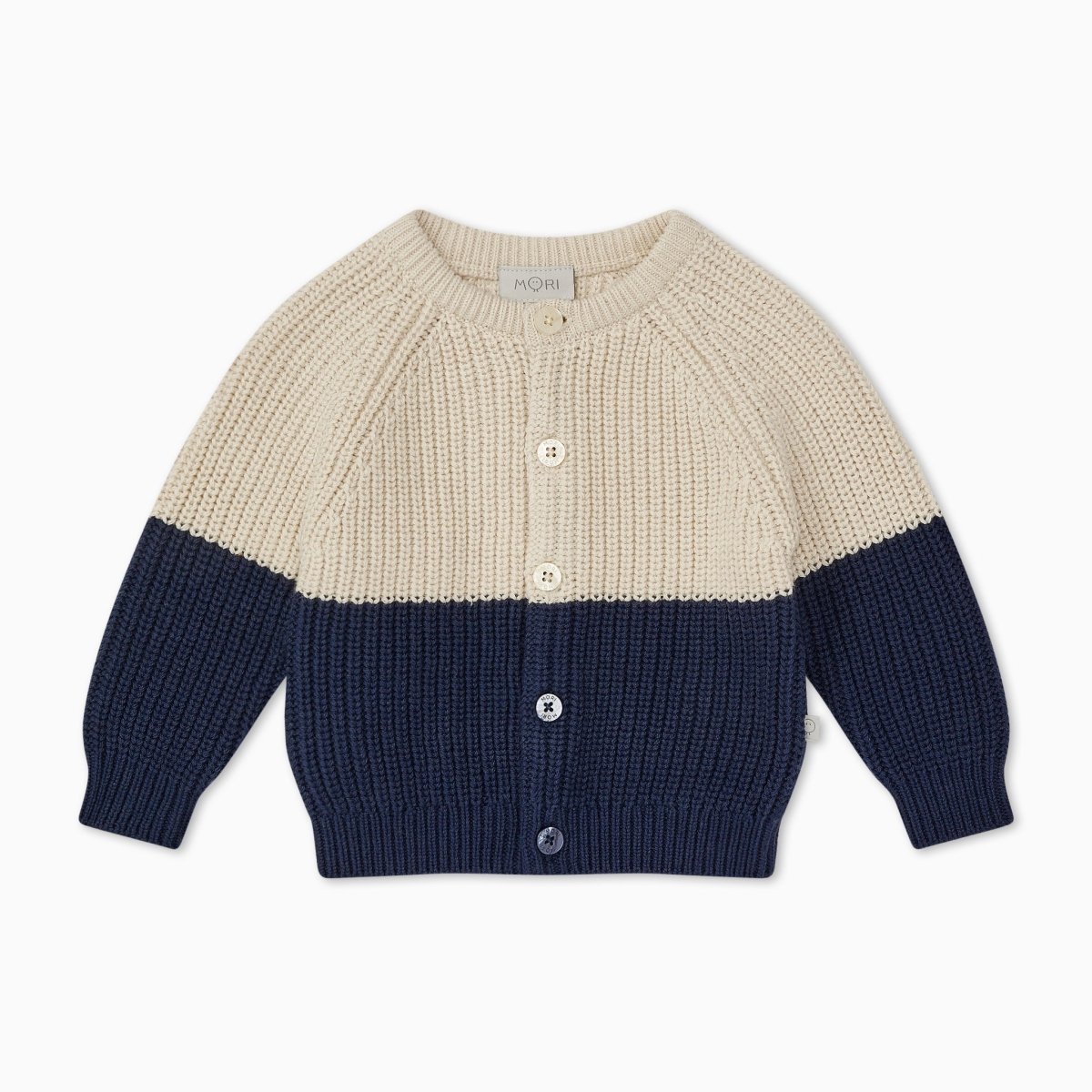 Chunky knit colourblock cardigan - oat and navy - Borro - rent baby kids clothes