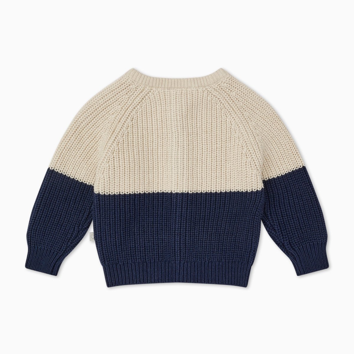 Chunky knit colourblock cardigan - oat and navy - Borro - rent baby kids clothes