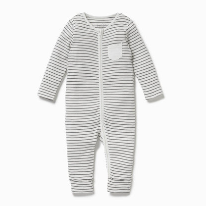 Double zip sleepsuit - grey stripe - Borro - rent baby kids clothes