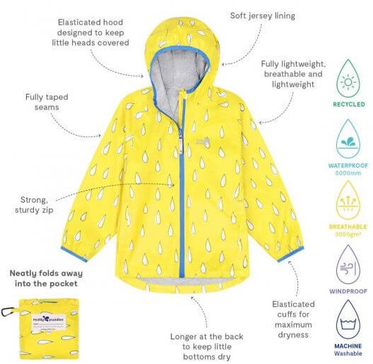 Ecolight coat - yellow raindrops - Borro - rent baby kids clothes