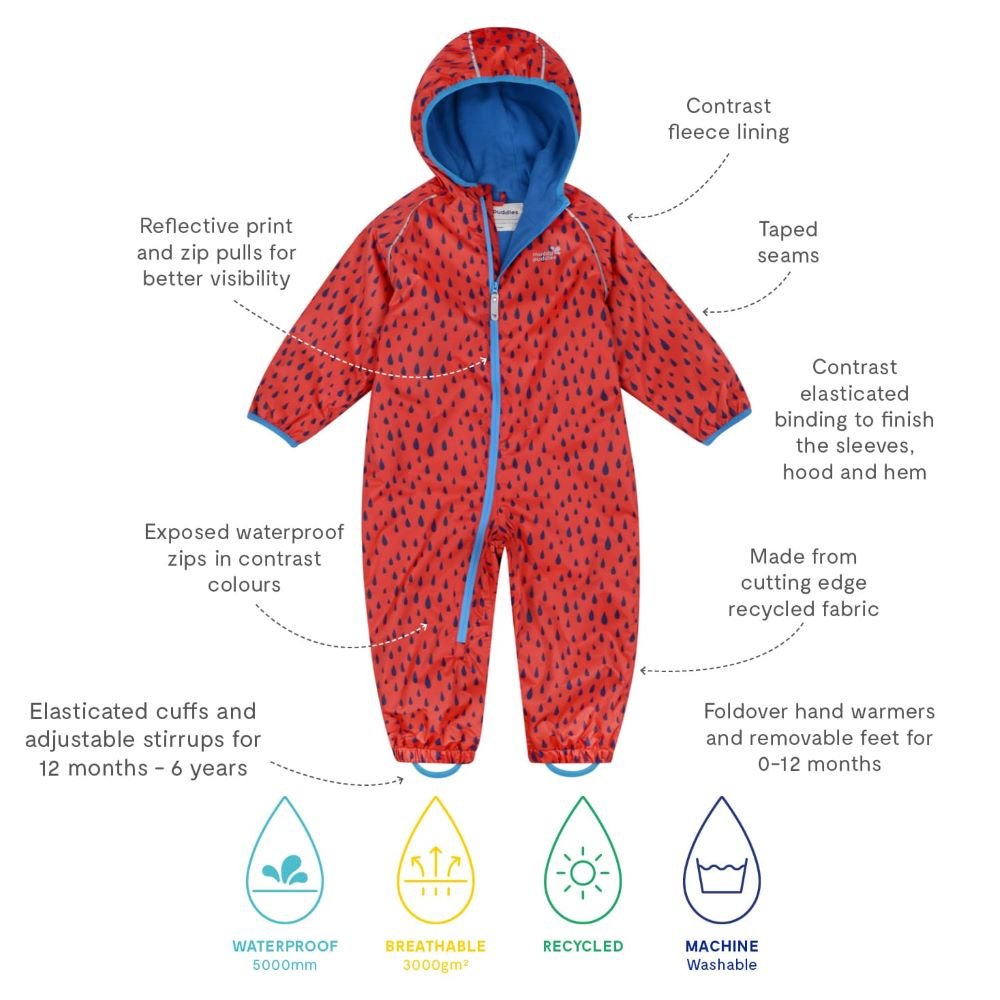 Ecosplash red raindrops puddlesuit - Borro - rent baby kids clothes