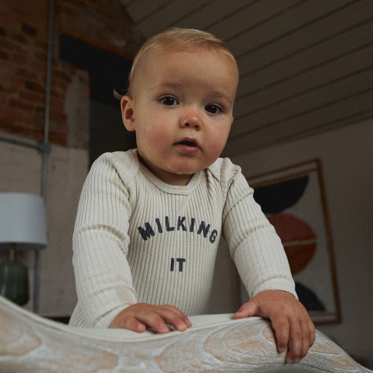 Milking it long sleeve bodysuit - oat - Borro - rent baby kids clothes