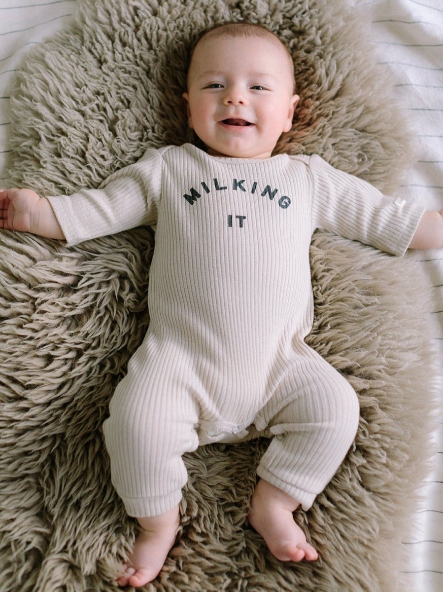 Milking it onesie - oat - Borro - rent baby kids clothes