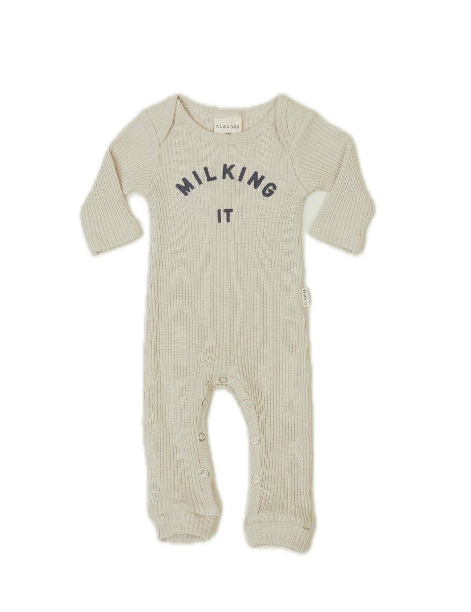 Milking it onesie - oat - Borro - rent baby kids clothes