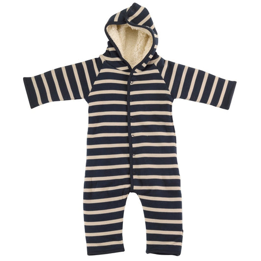 Navy & white Breton stripe snuggle suit - Borro - rent baby kids clothes