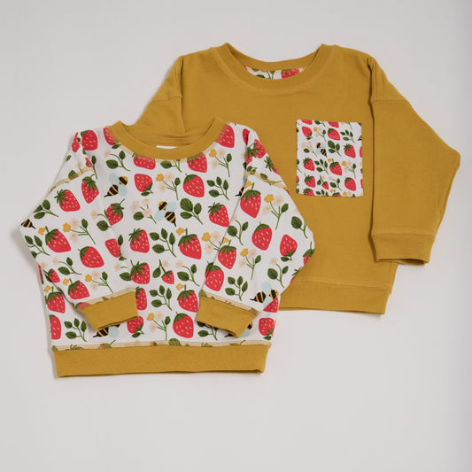 Strawberry fields honey reversible sweatshirt