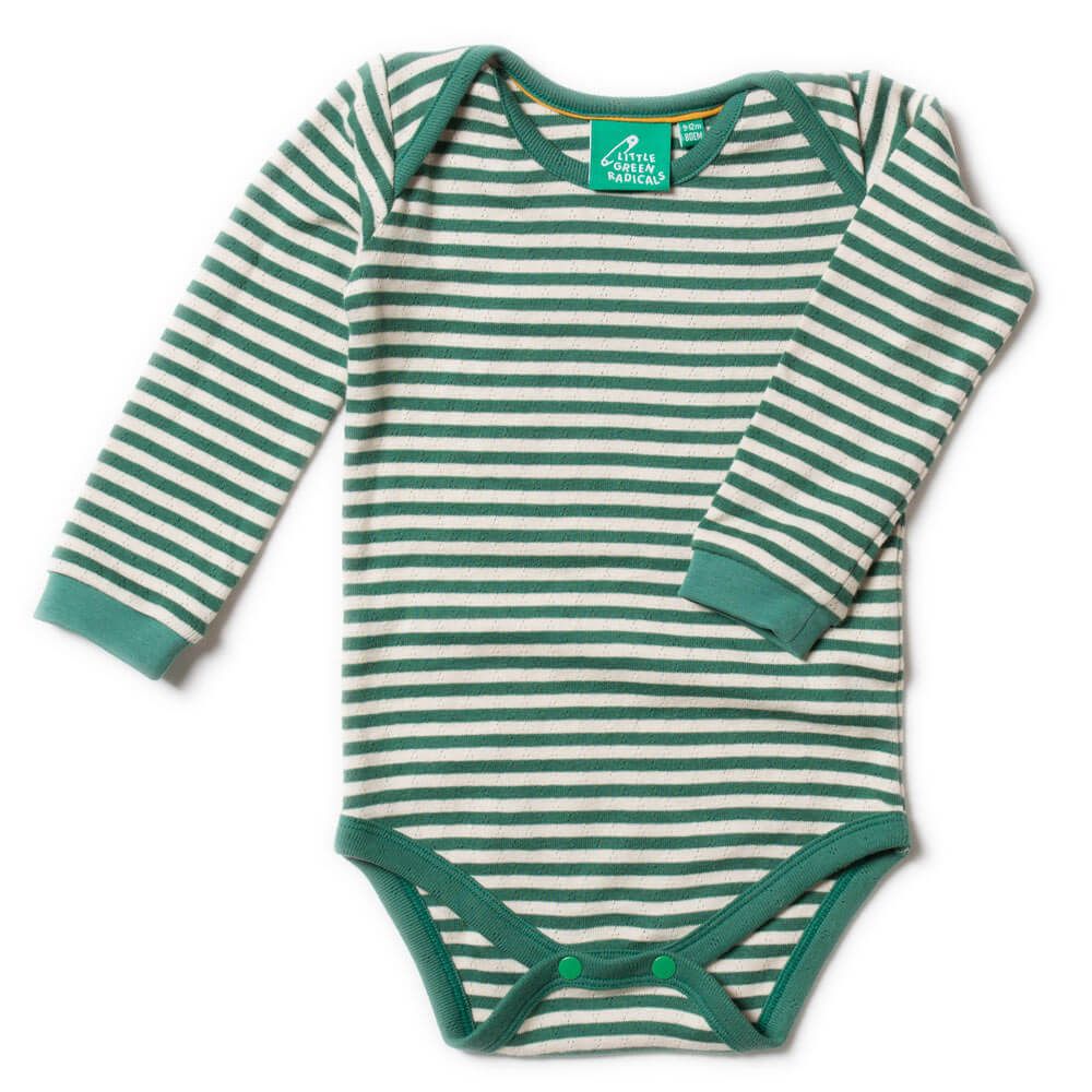 Pointelle fir long sleeve bodysuit - green stripe - Borro - rent baby kids clothes